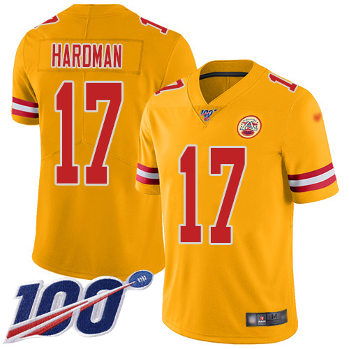 Men Kansas City Chiefs 17 Hardman Mecole Limited Gold Inverted Legend 100th Season Football Nike NFL Jersey